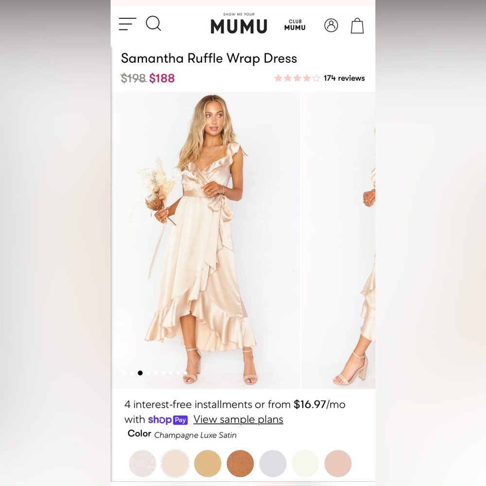 SHOW ME YOUR MUMU - Samantha Ruffle Wrap Dress in Champagne Luxe Satin